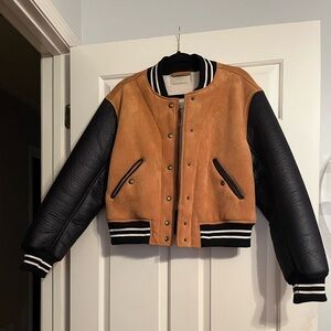NWOT Free People black and brown varsity jacket